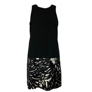 4C Dress Womens Sz 8 Black White Floral Silk Blend‎ Shift Sleeveless